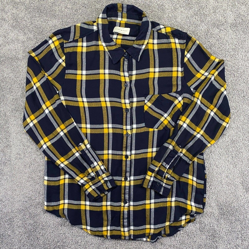 Lucky Brand Flannel Shirt Womens Medium Blue Plaid Soft Lightweight Western